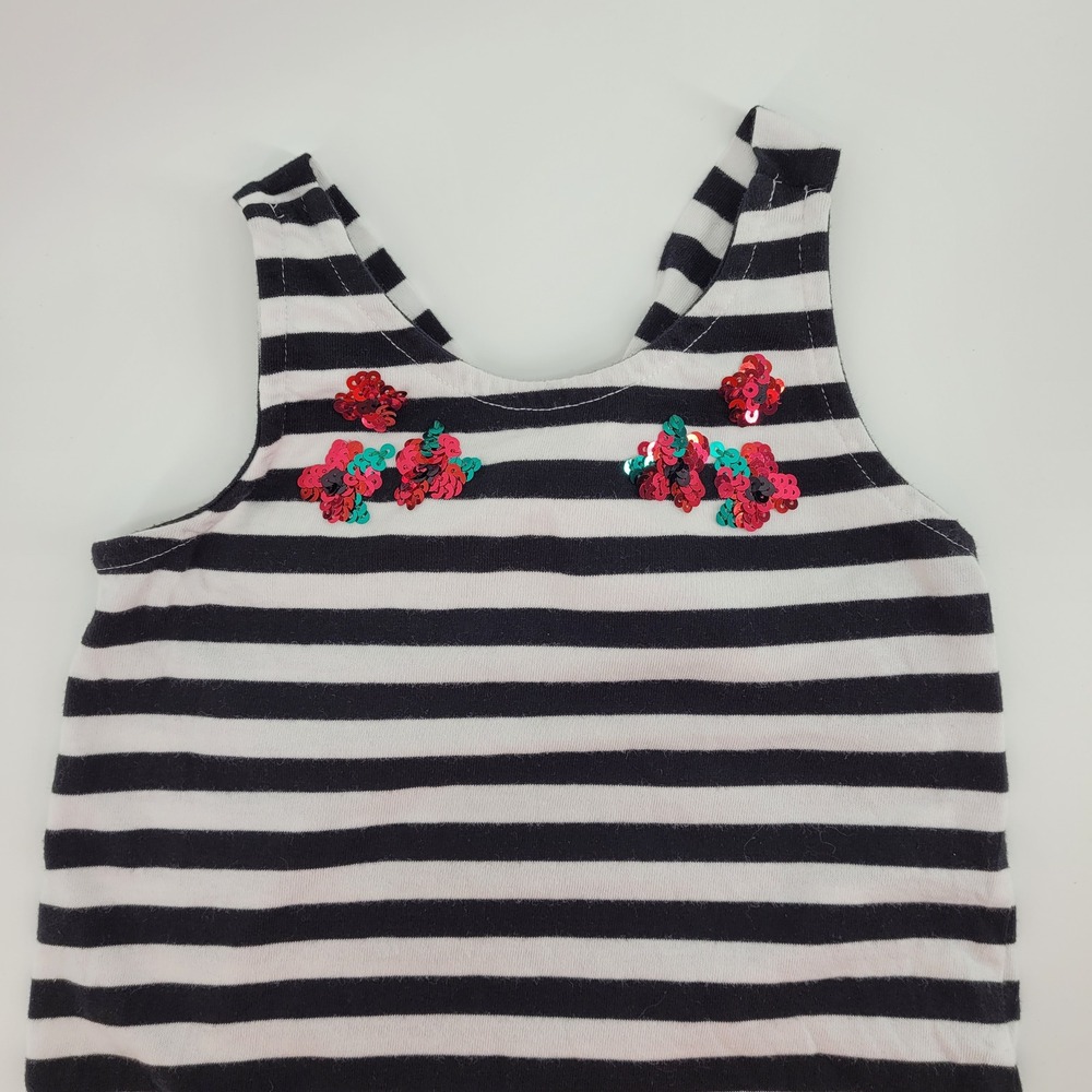Gymboree School Girly Black White Striped Sequin Floral Tank Top Girls Size 6